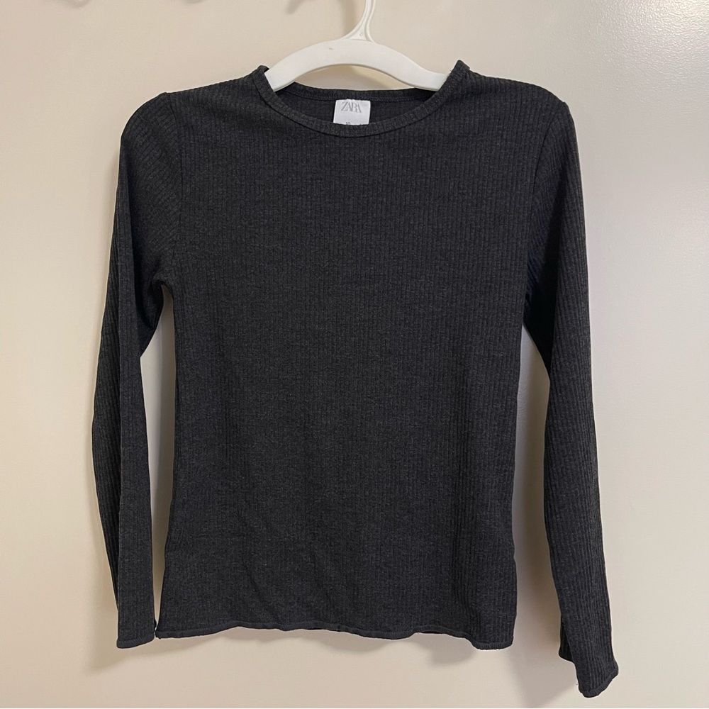 Zara Girl’s Grey Long Sleeve Ribbed Top Size 10 (New Without Tags)